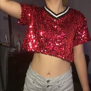 red sequins crop top